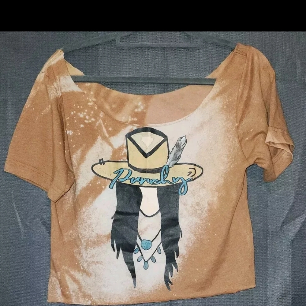 Tan Graphic Women's Top.Homemade Crop Top